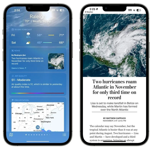 左云苹果14维修分享iPhone 14手机如何看天气时顺带看新闻 
