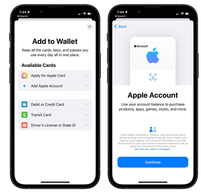 左云苹果手机维修分享iOS 15.5钱包App如何添加 Apple 账户 
